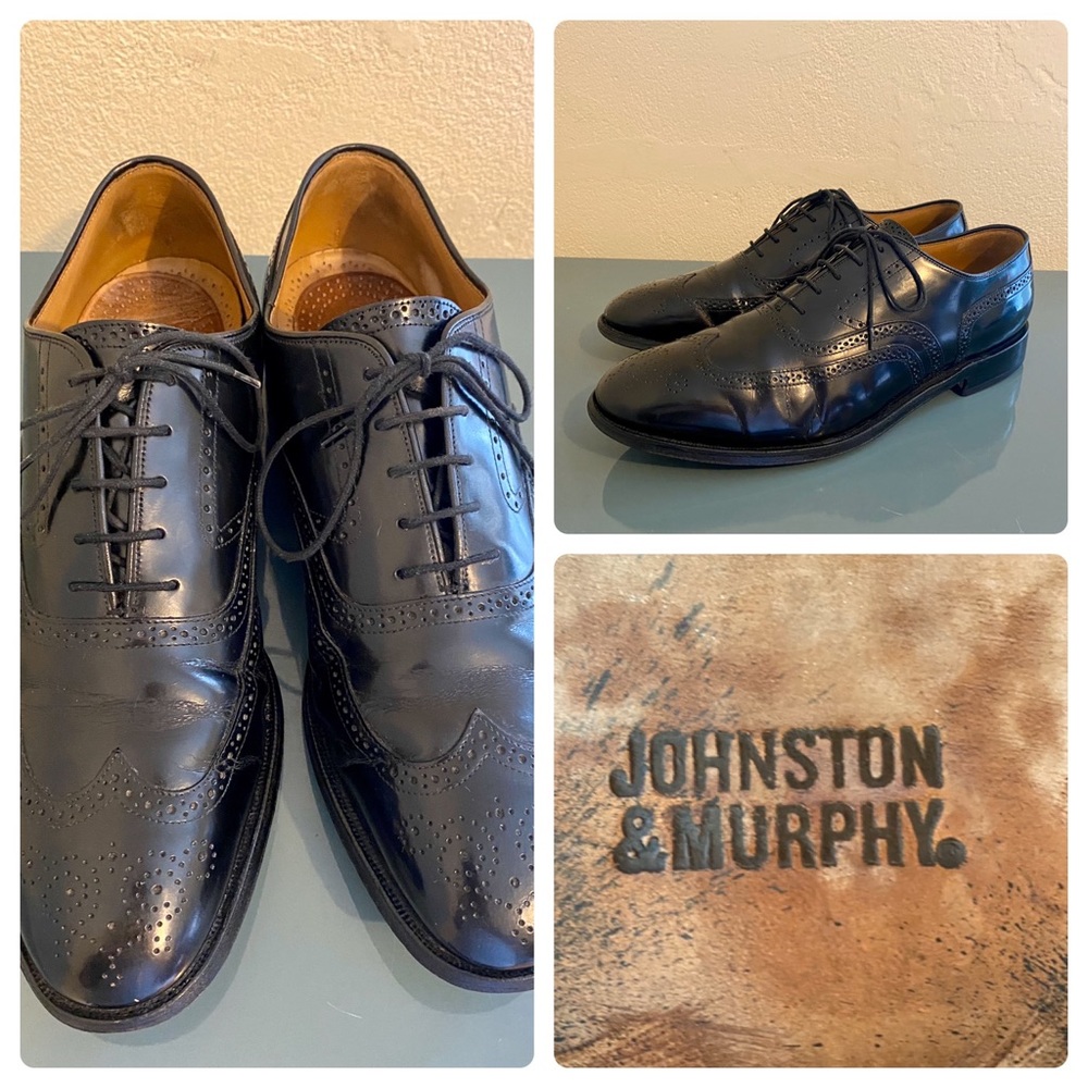 JOHNSTON & MURPHY Black Wingtip Oxford Shoes 11.5
